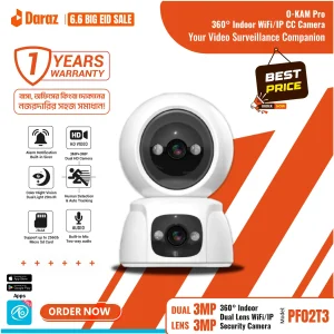 OKAM PRO PF02T3 WIFI IP Camera 1080P HD Video 3MP+3MP Dual Lens Pan-Tilt 350 Degree Rotation Color Night Vision Two-Way Audio Motion Detection Spot Light Built in Alarm