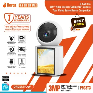 OKAM Pro PF03T3 Video Calling Video Intercom WIFI IP camera Desk Camera 3Mp HD Video Camera Pan-Tilt Rotation Built in Speaker & Mic Auto Tracking Alarm-Siren.