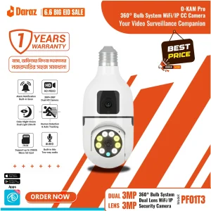 OKAM PRO PF01T3 BULB PTZ WIFI IP Camera 1080P HD Video 3MP+3MP Dual Lens 1080P 360 Degree Rotation Night Vision Two-Way Audio Motion Detection